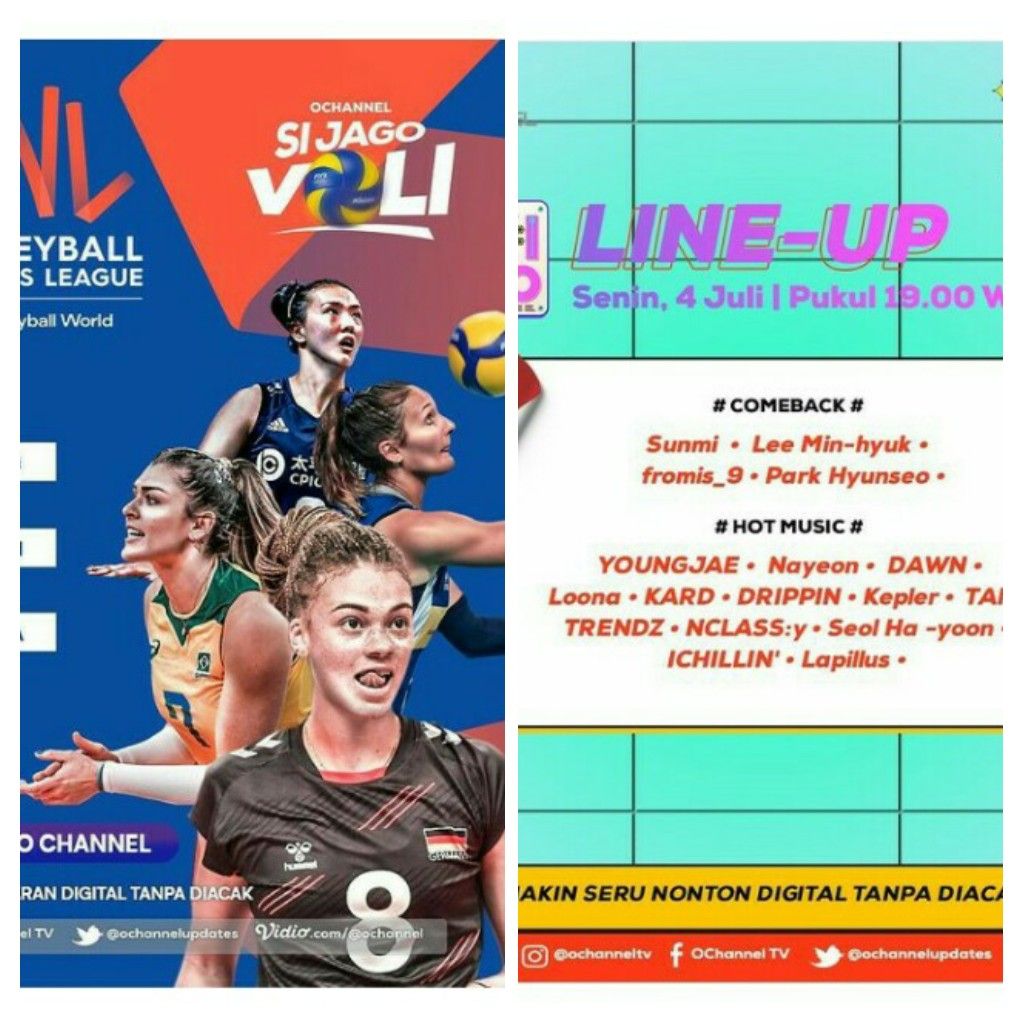 Jadwal Acara TV O Channel Senin, 4 Juli 2022 Ada Live Volleyball Nations League, Piala Presiden dan Inkigayo