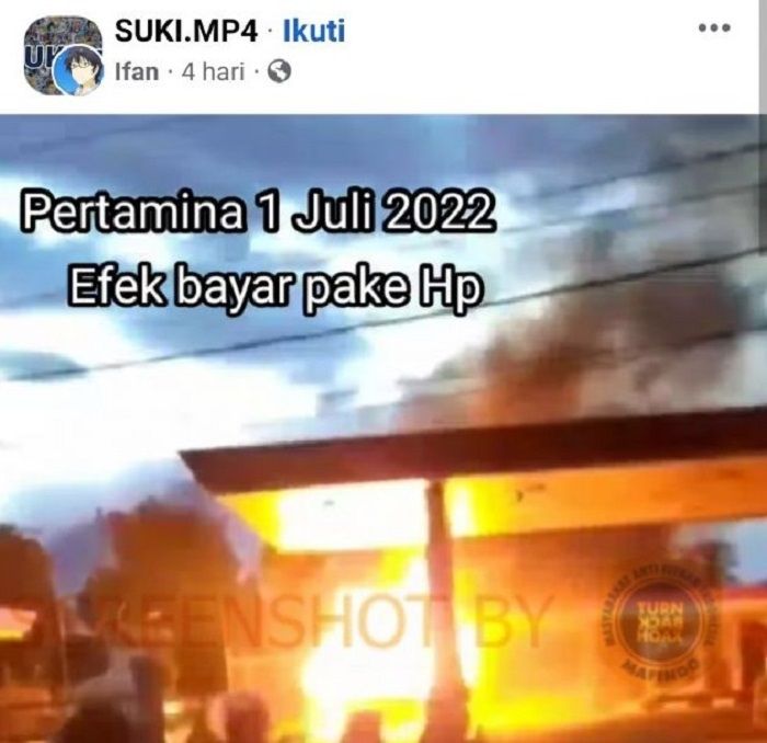 Postingan hoaks yang berisi informasi SPBU terbakar karena bayar memakai hp