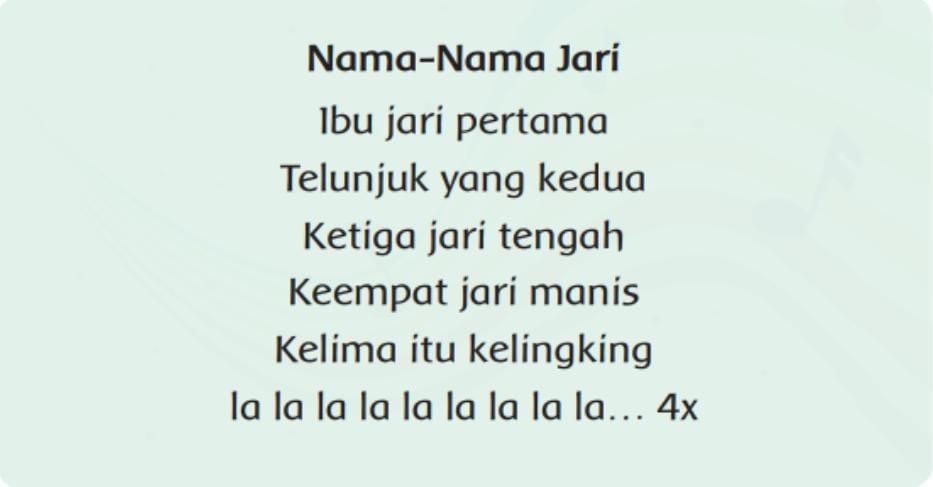 Gambar: Lagu Nama-Nama Jari / buku tematik Kemendikbud revisi 2017
