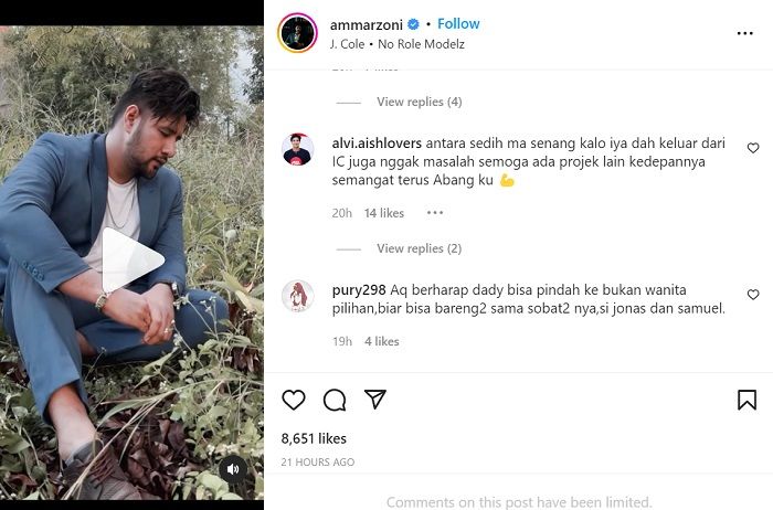 Postingan Ammar Zoni di akun Instagram pribadinya, menampilkan sebuah video dengan caption Bye./Instagram.@ammarzoni.
