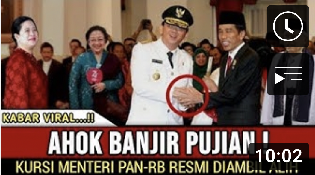 Thumbnail video yang mengatakan Ahok ditunjuk Jokowi jadi MenPAN-RB