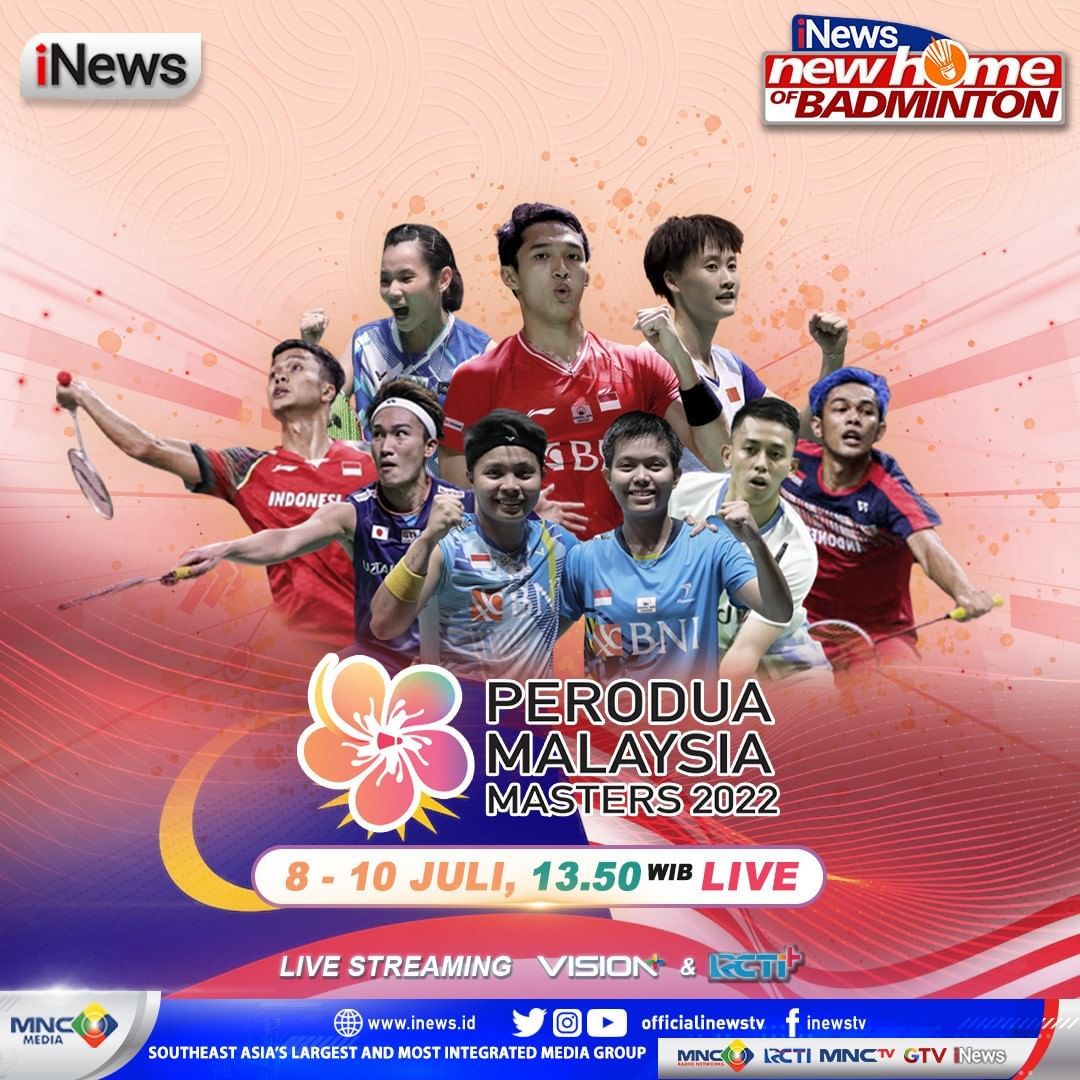 Link Live Streaming Badminton Perodua Malaysia Masters 2022 Babak Perempat Final di iNews Jumat 8 Juli 2022