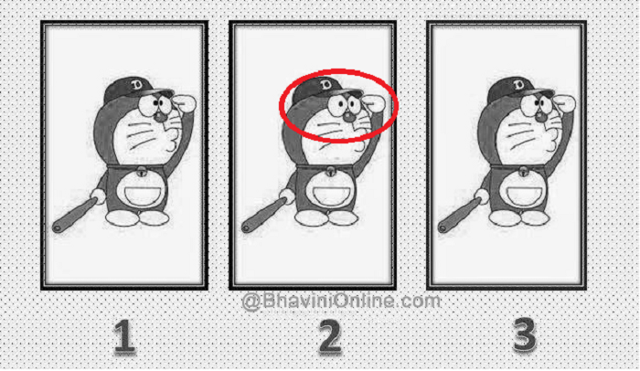 Jawaban tes IQ dalam menemukan Doraemon yang berbeda di gambar. 