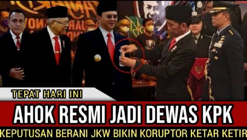 Thumbnail video yang mengisukan Jokowi resmi melantik Ahok sebagai Dewas KPK./Tangkapan layar YouTube POLITIK INDONESIA./