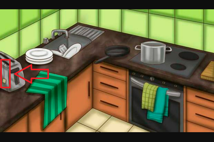 Kesalahan pada gambar dapur ini terletak di bagian pemanggang roti yang berisi tes.*