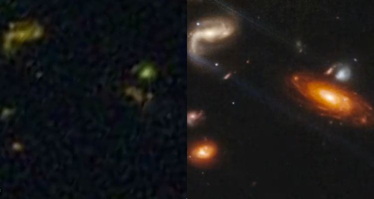Video pendek yang memperlihatkan hasil keindahan gambar teleskop James Webb (kanan).
