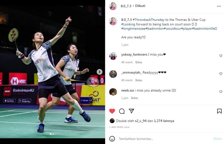 Kim So Yeong dan Kong Hee Yong Beri Isyarat 'Comeback' ke Arena Bulutangkis Melalui Akun Instagram Pribadinya. 