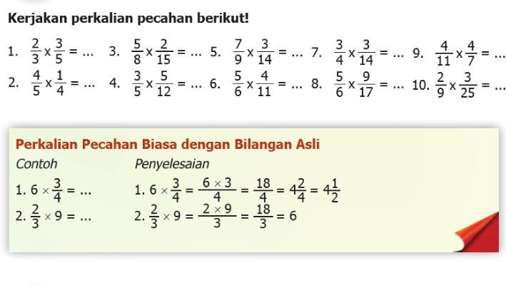 Kunci Jawaban Buku Senang Belajar Matematika Kelas 5 Halaman 19 Perkalian Pecahan Biasa Dengan 9504