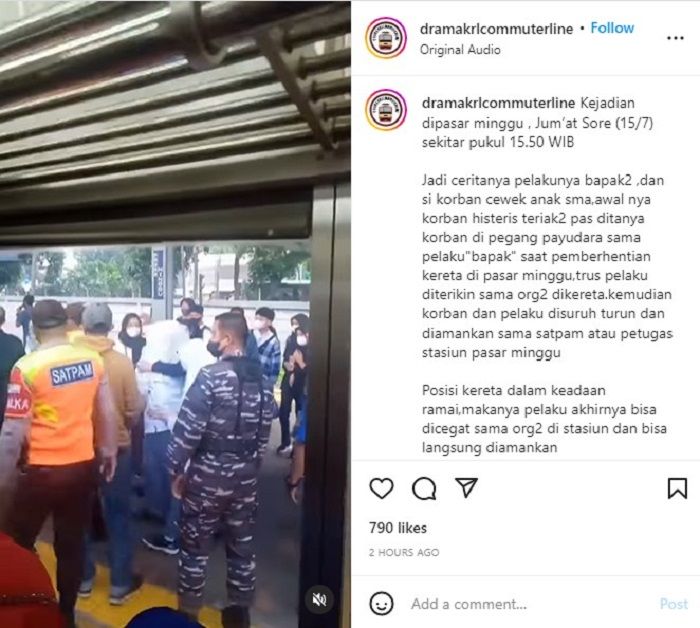 Unggahan netizen tentang pelaku cabul di Stasiun Pasar Minggu yang ditangkap para penumpang dan petugas.
