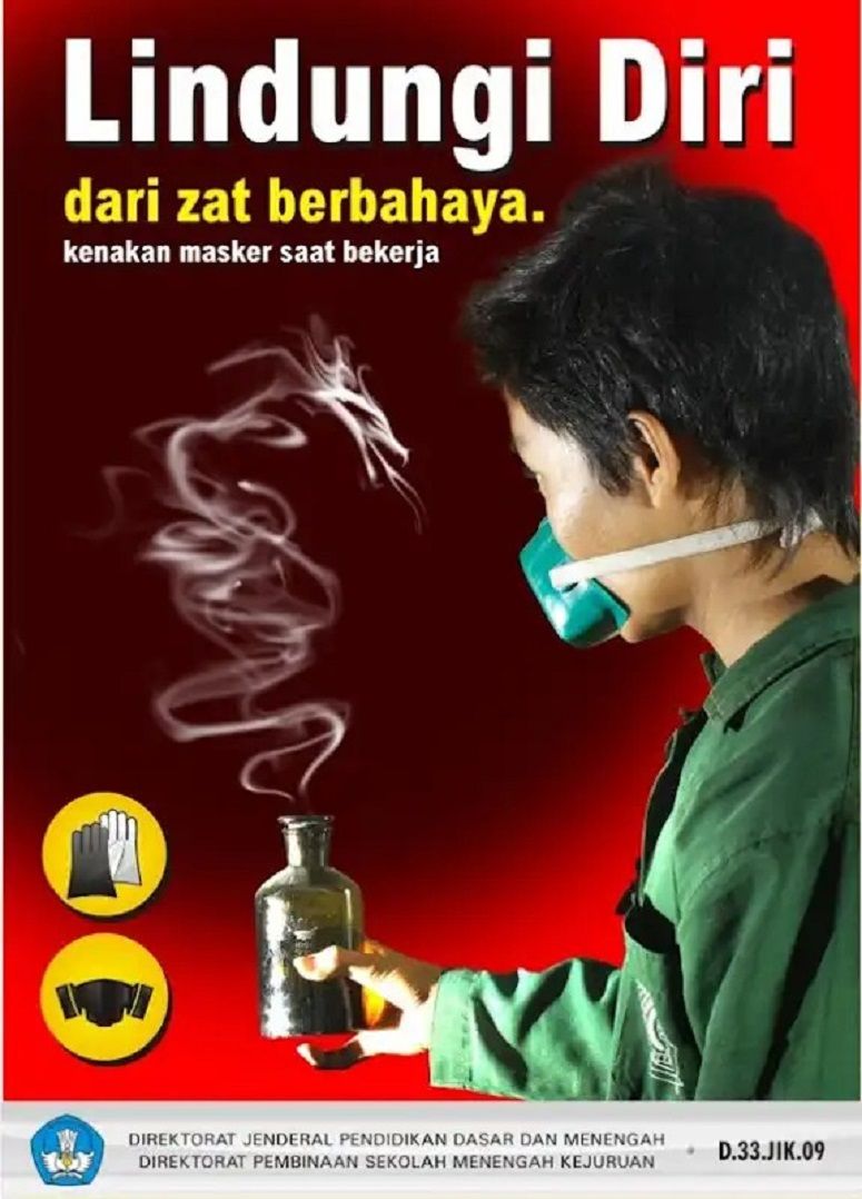 Poster keselamatan kerja di laboratorium. 