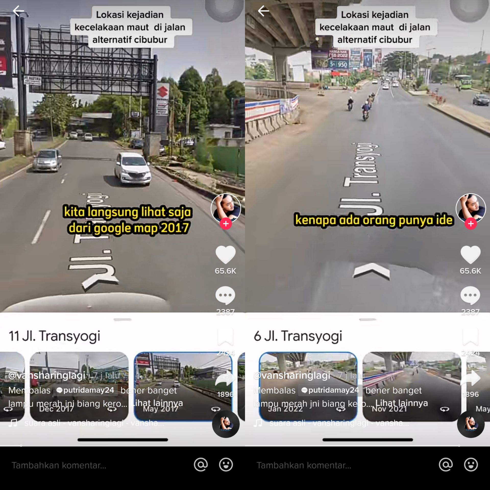 TikToker buka Google Maps 2017 untuk menunjukkan dulu tidak ada lampu lalu lintas di TKP kecelakaan Cibubur.