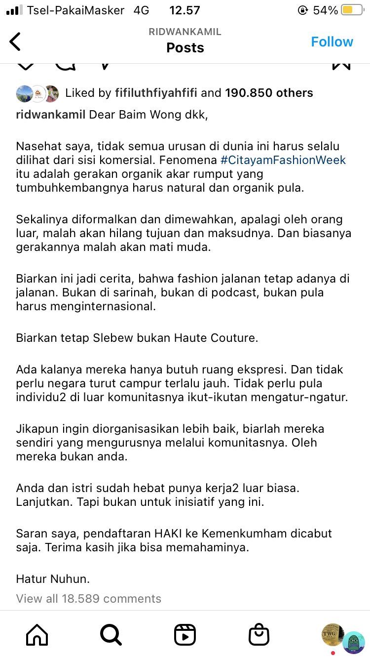 Gubernur Jawa Barat Ridwan Kamil, Minta Baim Wong Cabut Pendaftaran Citayam Fashion Week di PDKI: Bukan Anda..