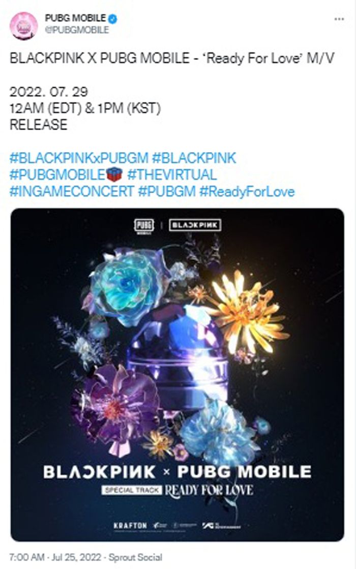 Akun Twitter @PUBGMOBILE Umumkan Rilis MV Kolaborasi BLACKPINK dengan PUBG Mobile Berjudul 'Ready For Love'. 
