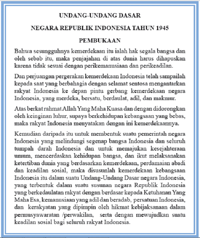 Teks Pembukaan UUD Negara Republik Indonesia Tahun 1945