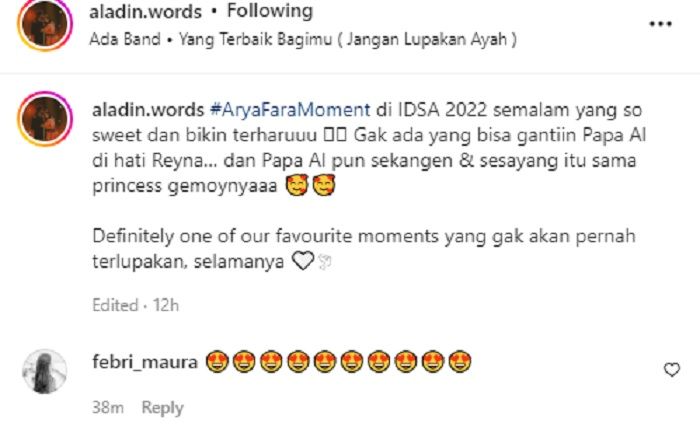 Komentar netizen pada postingan Reyna yang sedang mencium Arya Saloka.