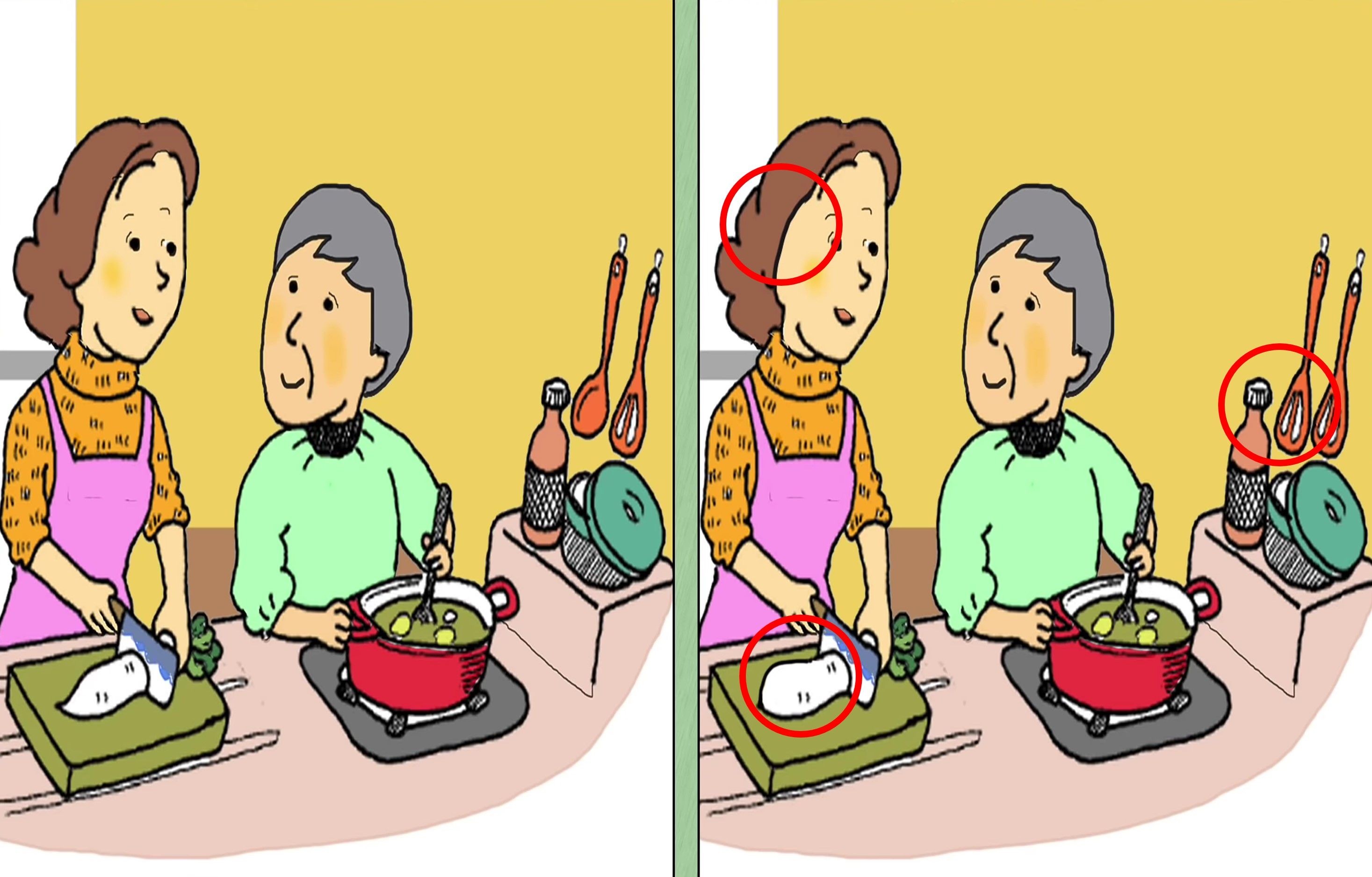 Ini letak 3 perbedaan pada gambar ibu-ibu memasak.*