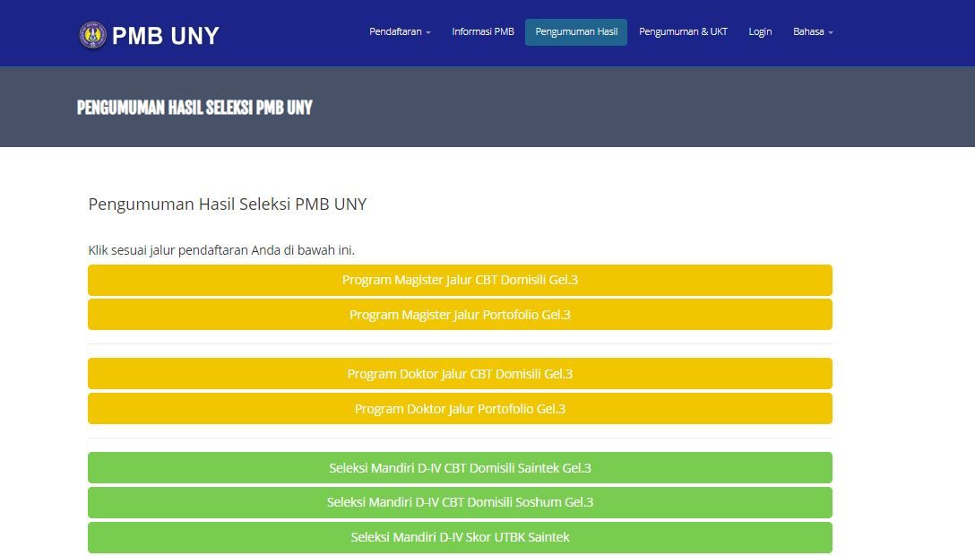 Link Pengumuman Uny Cbt Kampus 2022 Hasil Seleksi Mandiri Pmbunyacid Universitas Negeri 2706