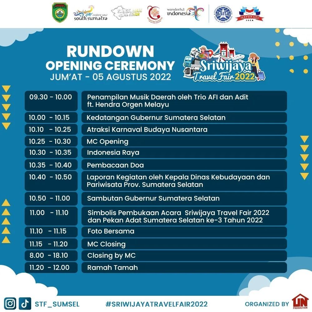 Rundown opening ceremony Sriwijaya Travel Fair 2022