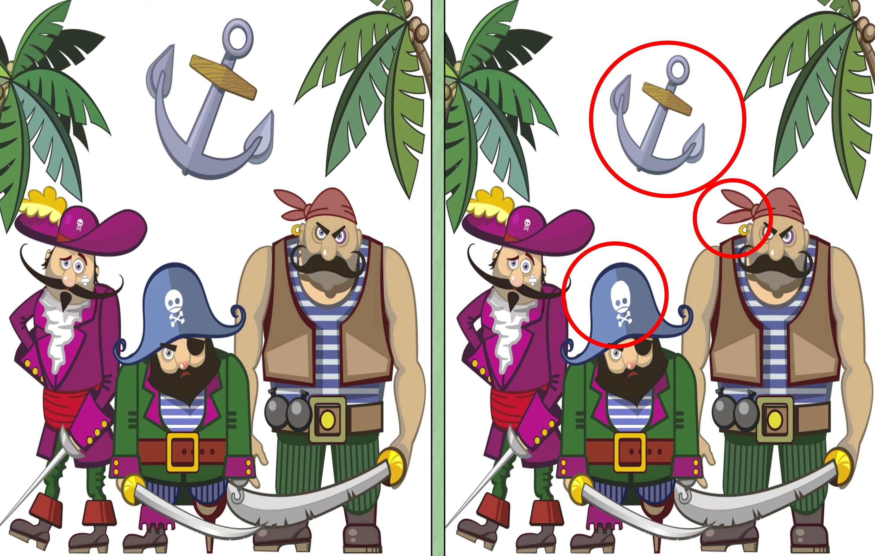 Temukan tiga perbedaan pada gambar bajak laut ini. 