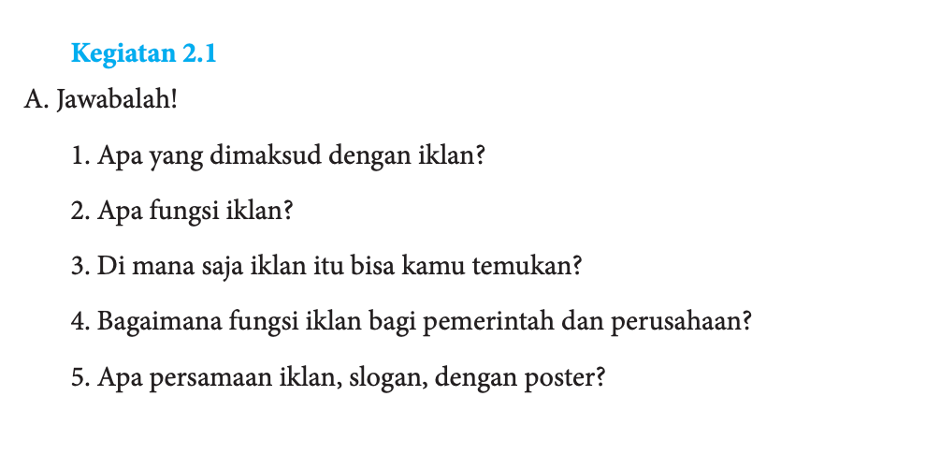 Kunci Jawaban Bahasa Indonesia Kelas 8 Halaman 30, Kegiatan 2.1 Pengertian Iklan, Slogan, dan Poster