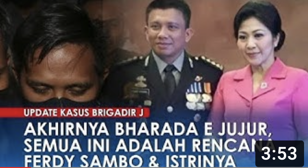 Thumbnail video yang mengatakan tewasnya Brigadir J adalah rencana Irjen Ferdy Sambo dan sang istri, Putri Candrawathi