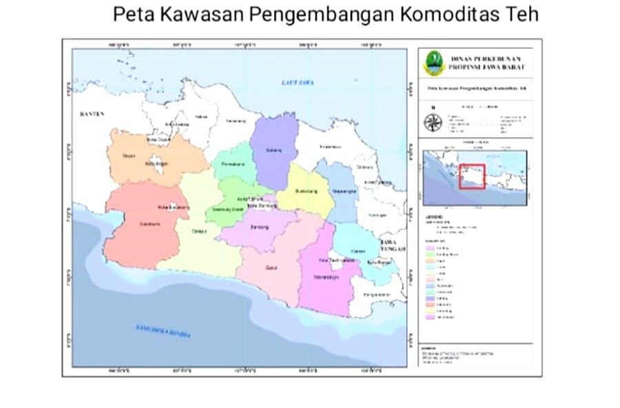 Peta kawasan pengembangan komoditas teh rakyat di Jaea Barat.