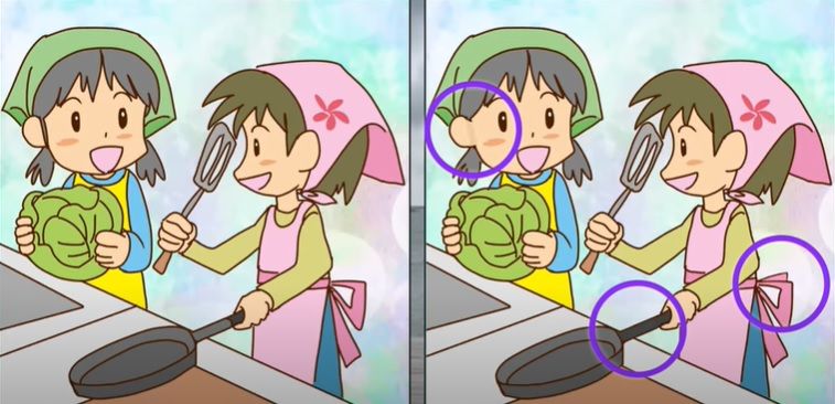 Letak tiga perbedaan pada gambar dua perempuan yang sedang memasak ini.*