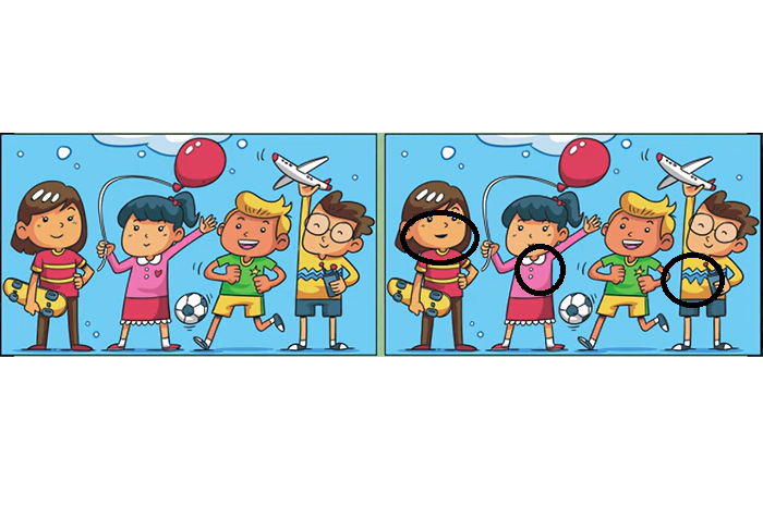 Letak tiga perbedaan dari gambar empat anak ini.*