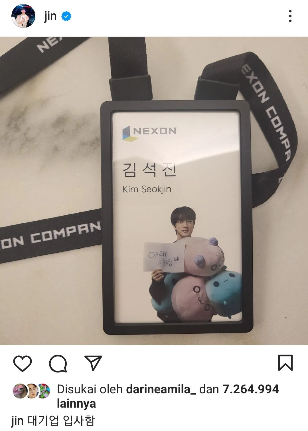 Feed Jin BTS di Instagramnya./Instagram/@jin