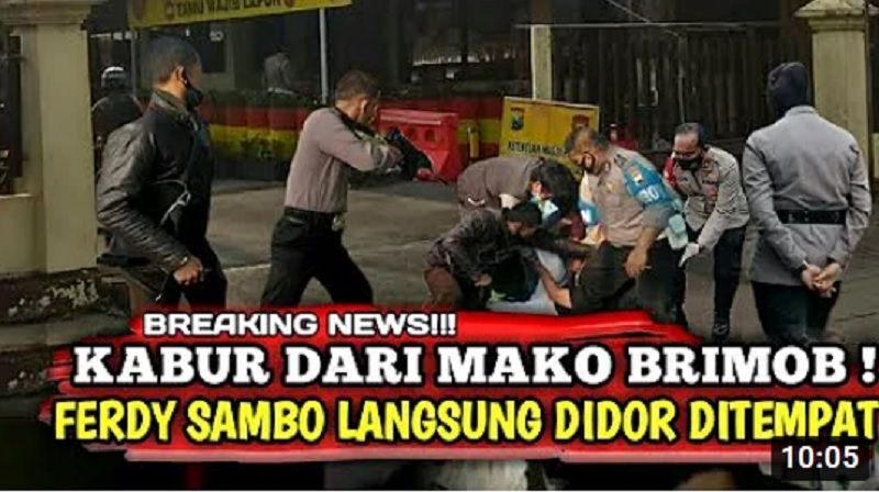 Thumbnail video yang menyebut Ferdy Sambo kabur dari Mako Brimob./ Tangkapan layar YouTube PAKDE TV./