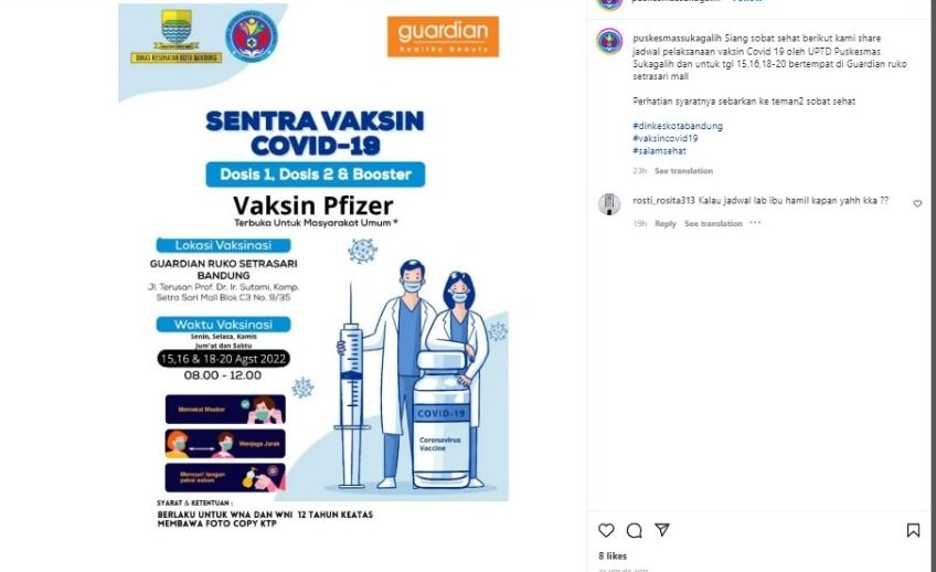 Unggahan jadwal vaksin booster di Bandung.