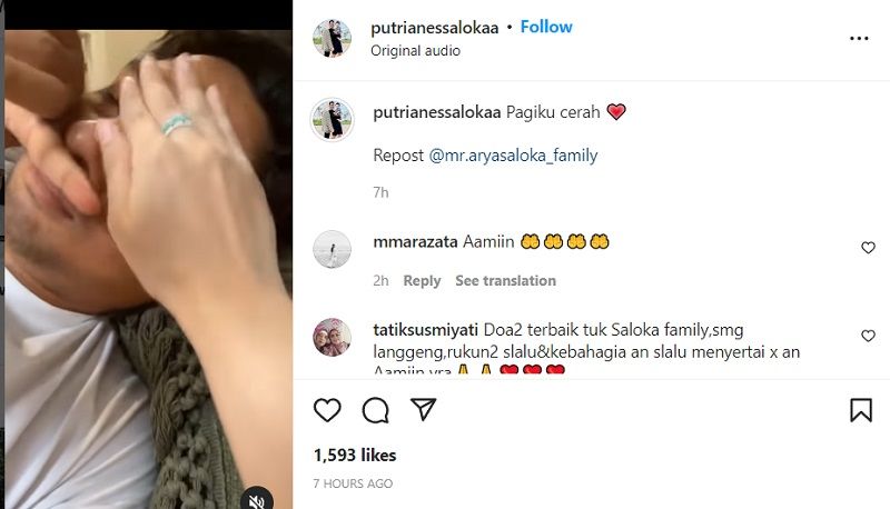 Unggahan feed Instagram Putri Anne yang menampilkan video singkat Arya Saloka sedang dielus-elus.