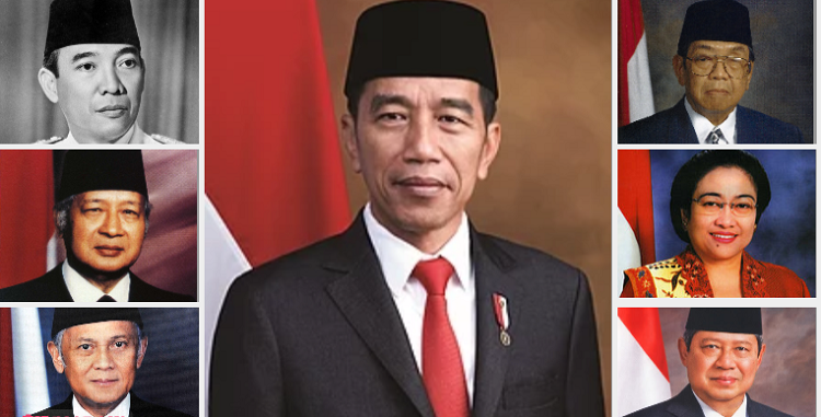Kolase presiden Indonesia dari pemerintahan Sukarno hingga Jokowi.