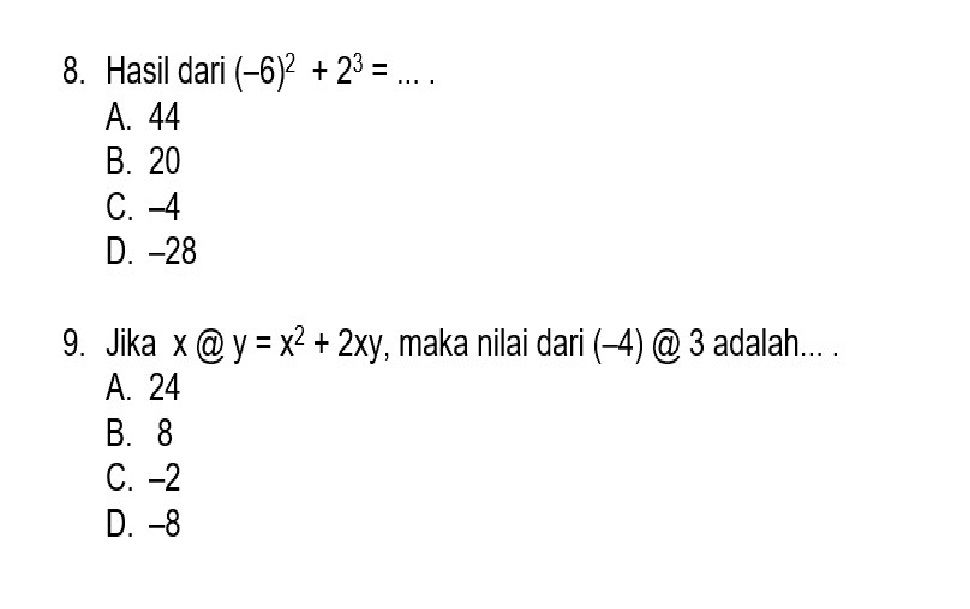 Ini 15 Contoh Soal PG Tes Sumatif Matematika Materi Bilangan Bulat ...