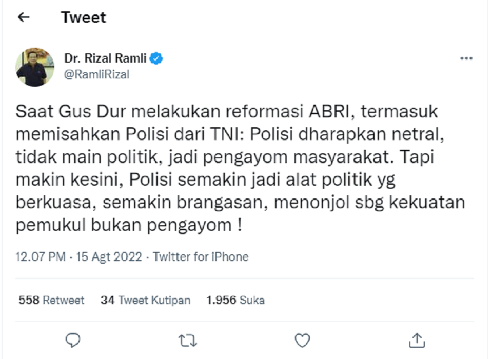 Tweet  Dr. Rizal Ramli