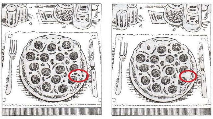 Jawaban tes IQ. Perbedaan gambar pizza.