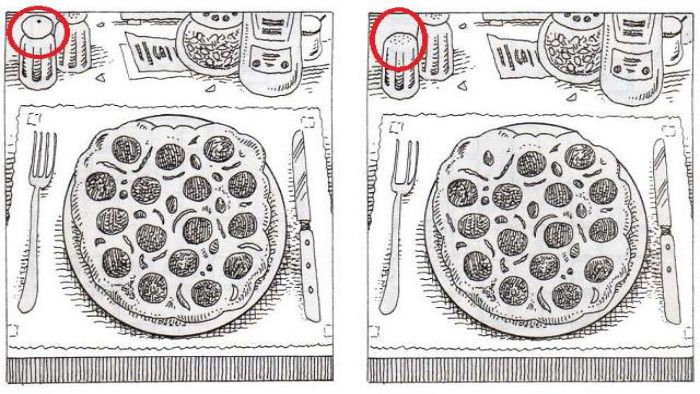 Jawaban tes IQ. Perbedaan gambar pizza.