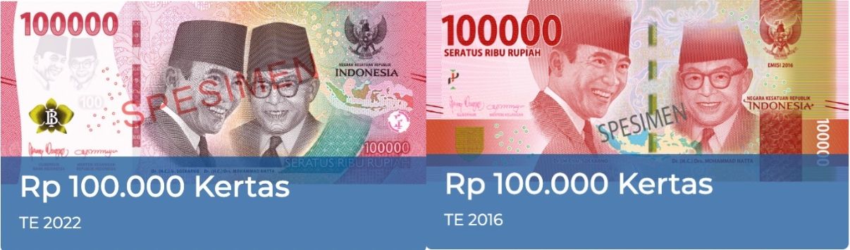 Perbedaan uang lama dan uang baru 2022 pecahan Rp100 ribu