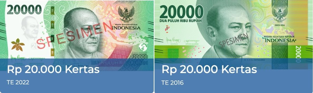 Perbedaan uang lama dan uang baru 2022 pecahan Rp20 ribu
