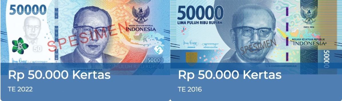 Perbedaan uang lama dan uang baru 2022 pecahan Rp50 ribu