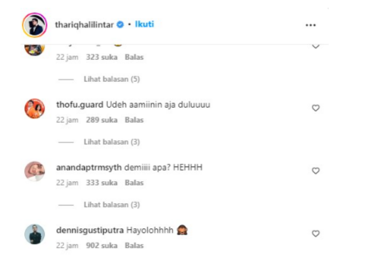 Komentar netizen di akun Instagram /@thariqhalilintar.
