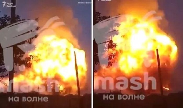 Serangan Ukraina terhadap depot senjata Rusia di Krimea tertangkap kamera dari dekat.*  