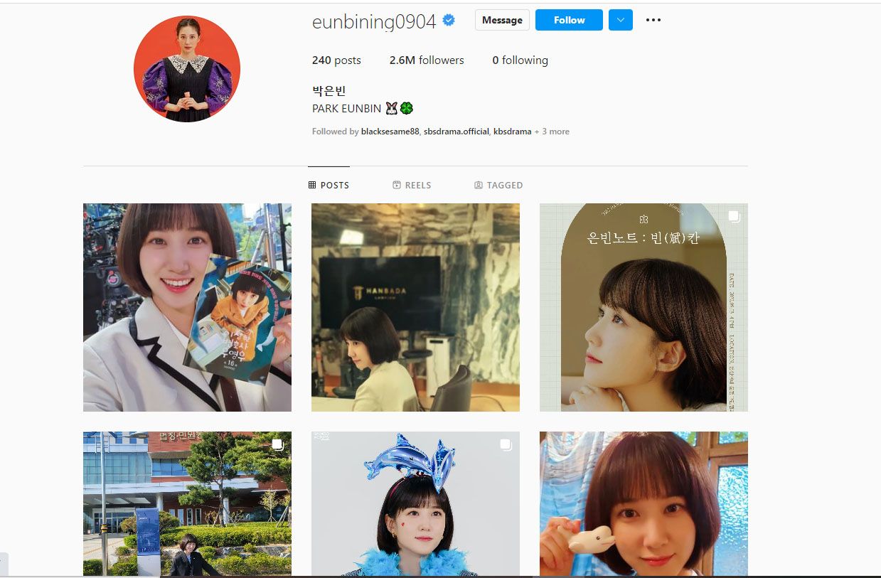 Sebelumnya Park Eun Bin followernya memiliki sekitar 800.000 di Instagram.