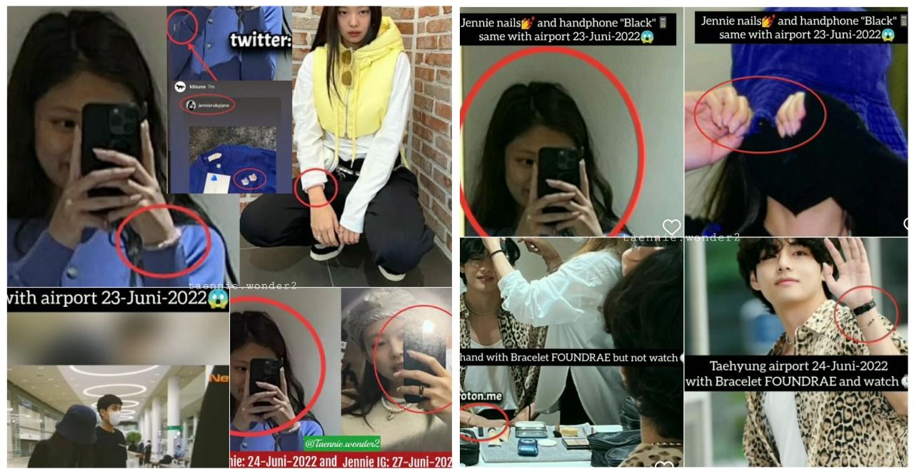 Netizen menunjukkan bukti kuat terkait rumor kencan Jennie BLACKPINK dengan V BTS yang kembali memanas.*