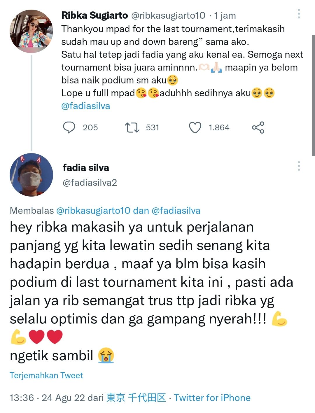 Unggahan Ribka Sugiarto dan komentar Siti Fadia yang huat hatu / Twitter