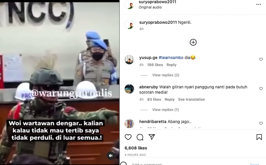 Tangkapan layar unggahan Instagram Letnan Jenderal Purnawirawan TNI Suryo Prabowo