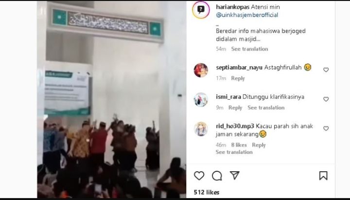 Viral Video Mahasiswa Diduga dari Kampus Islam di Jember, Asyik Joget 'Ojo Dibandingke' di Dalam Masjid