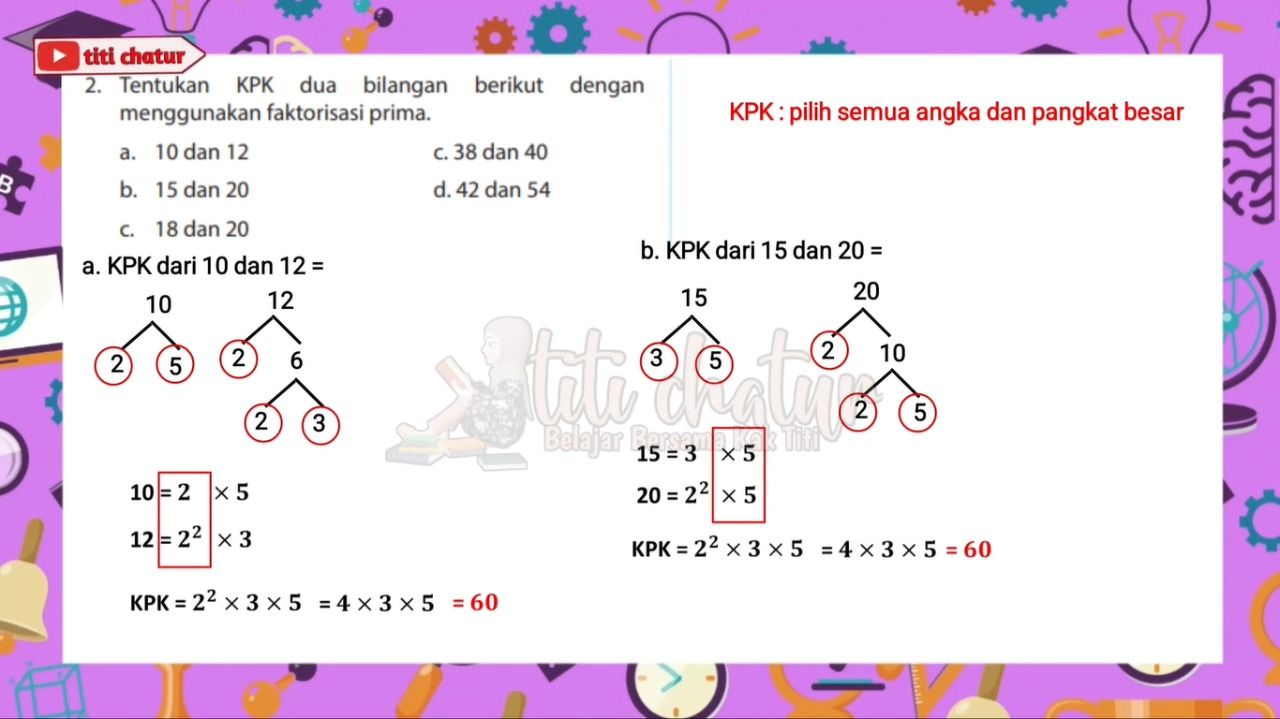 Kunci jawaban matematika dan penjelasan soal menghitung FPB dan KPK pada soal halaman 63 Buku Senang Belajar Matematika Kelas 4 SD
