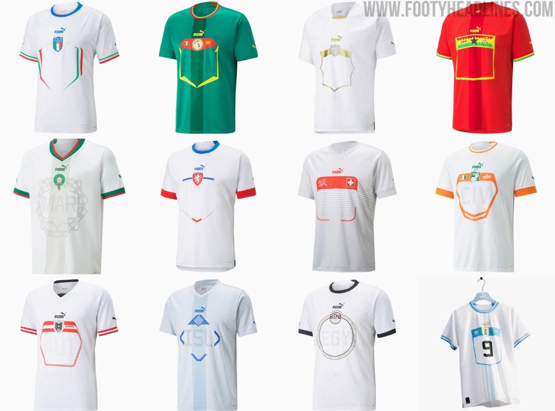 Beberapa bocoran gambar jersey Puma untuk kontestan Piala Dunia Qatar 2022.