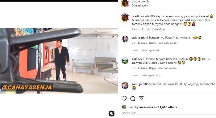 Tangkap layar unggahan Instagram fanbase Ikatan Cinta yang memperlihatkan sosok yang dianggap mirip Aldebaran.